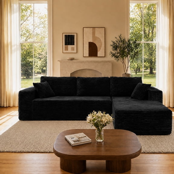 Hommidika 106" Boneless Couch Cloud for Living Room,L-Shaped Modular Sectional Sofa with Deep Seat,No Assembly Required(Black,Right Facing Chaise)