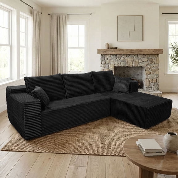 Hommidika 106" Boneless Couch Cloud for Living Room,L-Shaped Modular Sectional Sofa with Deep Seat,No Assembly Required(Black,Right Facing Chaise)