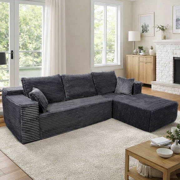 Hommidika 106" Boneless Couch for Living Room,L-Shaped Cloud Modular Sectional Sofa with Deep Seat No Assembly Required(Dark Gray,Right Facing Chaise)