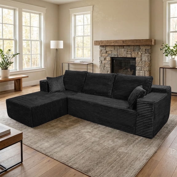Hommidika 106" Boneless Couch for Living Room,L-Shaped Cloud Modular Sectional Sofa with Deep Seat No Assembly Required(Black,Left Facing Chaise)