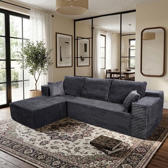 Hommidika 106" Boneless Couch Cloud for Living Room,L-Shaped Modular Sectional Sofa with Deep Seat,No Assembly Required(Dark Gray,Left Facing Chaise)