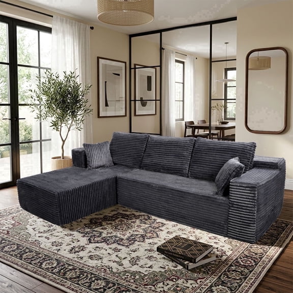 Hommidika 106" Boneless Couch Cloud for Living Room,L-Shaped Modular Sectional Sofa with Deep Seat,No Assembly Required(Dark Gray,Left Facing Chaise)