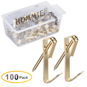 Hommie Picture Hangers Wall Nails, Decorative Hanging Kit,100 Pack Hooks and 120 Pack Nails, 30 lbs, Gold