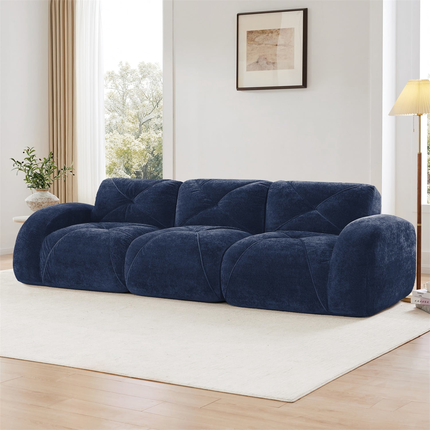 Hommoo 110" Boneless Sofa With Tufted, Luxruious Velvet Fabric Modular Sectional Sofa Couches, for Living Room Apartment, Blue