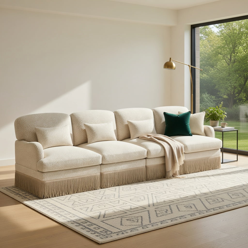Hommoo 131" Modern Leopard Print Chenille 4-Seat Modular Sectional Sofa, Tassel Trim, Ergonomic Deep Seat Design, Easy Snap-Together Assembly for Living Room, Beige