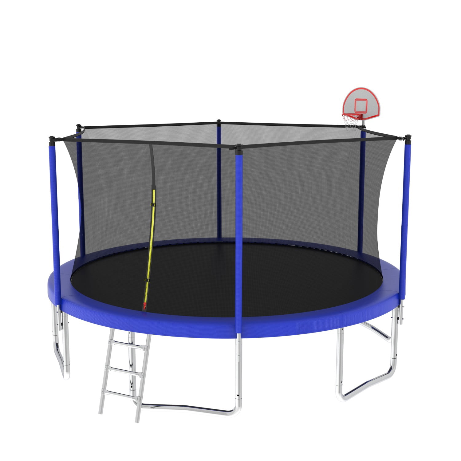 Hommoo 14FT Trampoline for Kids, Outdoor Backyards Large Recreational Trampoline with Basketball Hoop and Ladder, Safety Enclosure Net, Blue