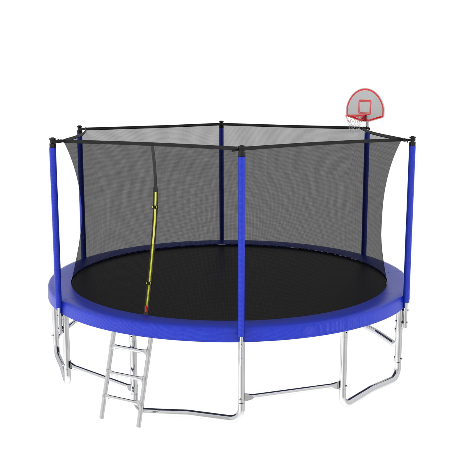 Hommoo 15FT Trampoline for Kids, Outdoor Backyards Large Recreational Trampoline with Basketball Hoop and Ladder, Safety Enclosure Net, Blue
