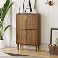 thumbnail image 1 of Hommoo 2 Flip Drawers Shoe Storage Cabinet, Freestanding Shoe Cabinet with Metal Handles & line groove design, Shoe Rack Cabinet, Walnut, 1 of 6