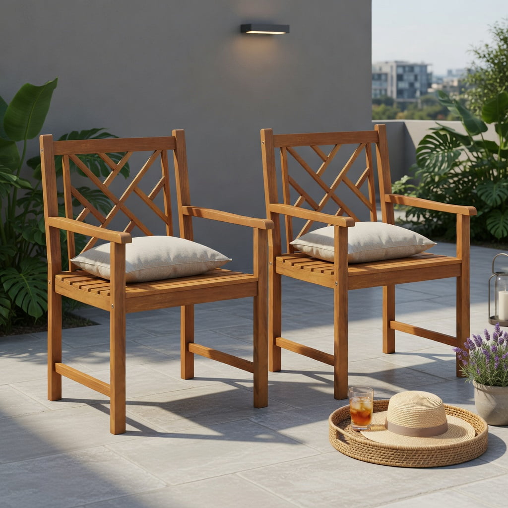 Hommoo 2-Pack Acacia Wood Outdoor Dining Chairs with Cross-Back Design, Sturdy Patio Chairs for Backyard, Porch & Poolside, Natural
