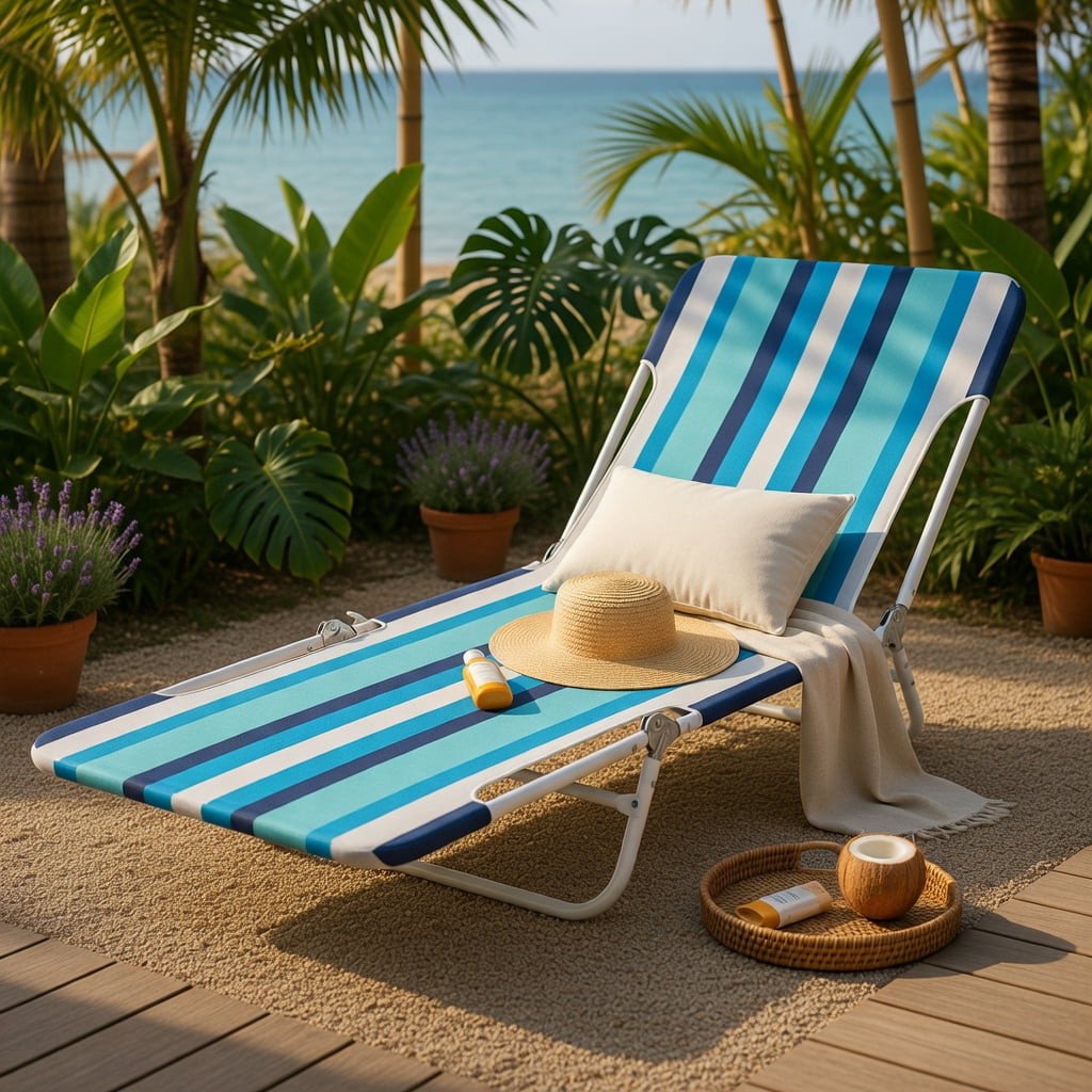 Hommoo 2-Pack Adjustable 5-Position Lay-Flat Beach Lounge Chairs with Carry Strap, Heavy-Duty 600D Oxford & Steel Frame, Blue