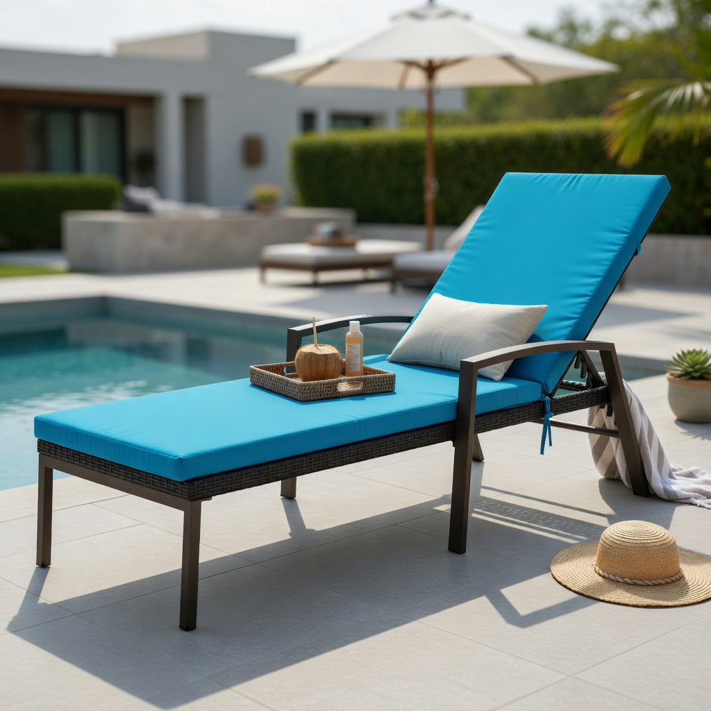 Hommoo 2-Pack Adjustable Outdoor Lounge Chairs with Removable Cushions, Steel Frame, Weather-Resistant PE Rattan, 5-Position Reclining Backrest, Turquoise