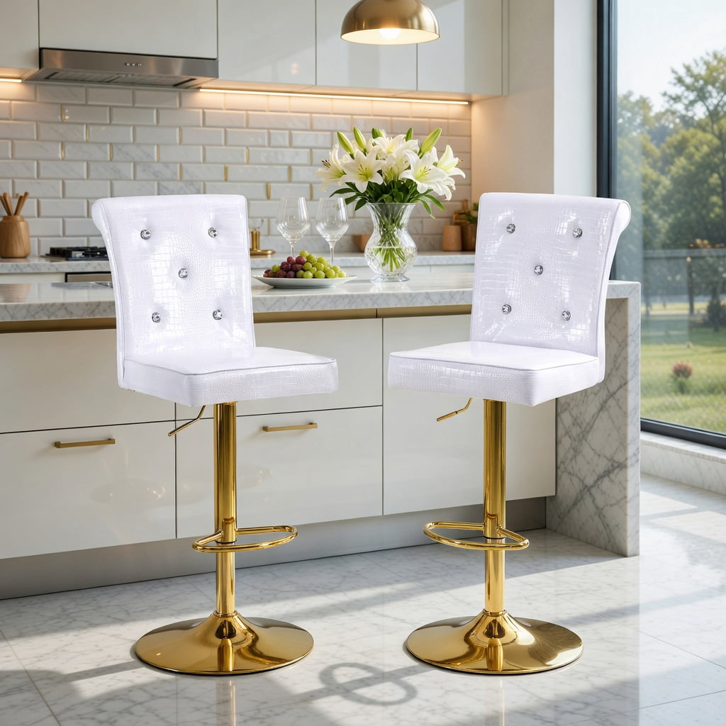 Hommoo 2-Pack Faux Crocodile Leather Dining Chairs with Crystal Buckle Accents, Elegant Lift-Style Seating for Kitchen, Dining Room & Commercial Use, White