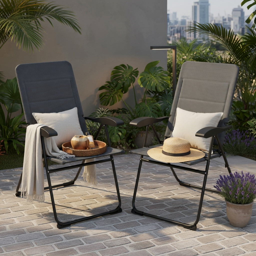 Hommoo 2-Pack Foldable Outdoor Patio Chairs with 7-Position Adjustable Backrest, Heavy-Duty Steel Frame, Breathable Oxford Fabric, for Backyard, Bistro, Camping & Balcony, Gray