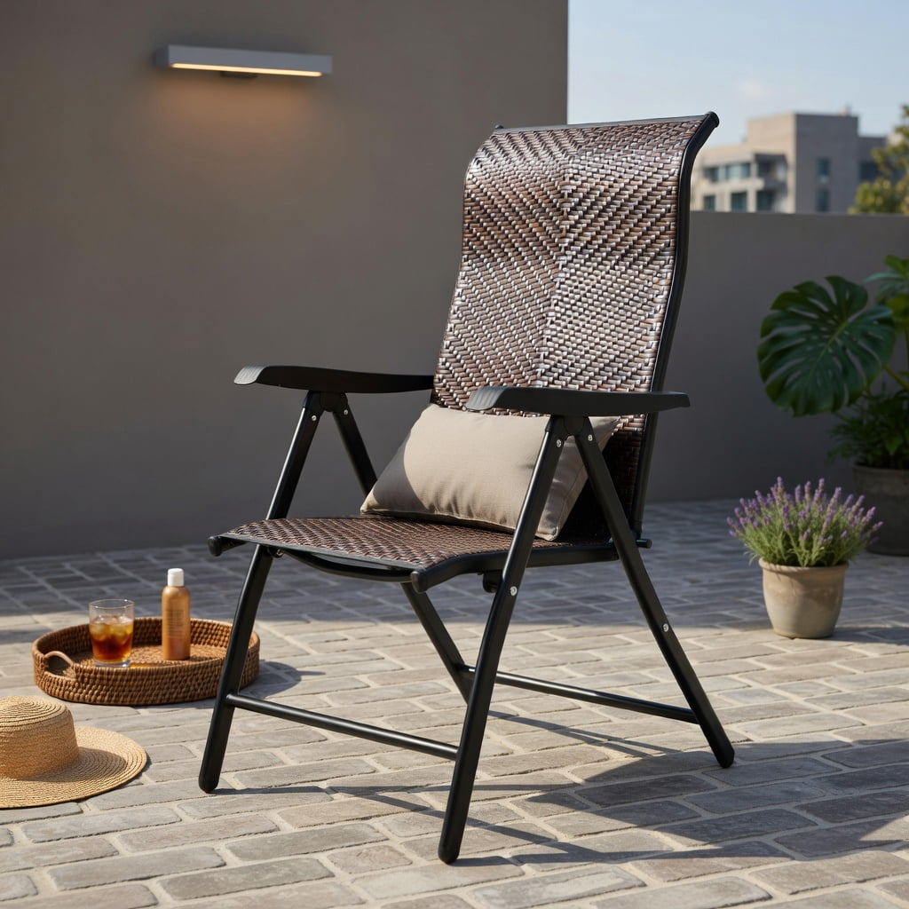 Hommoo 2-Pack Foldable Outdoor Rattan Reclining Patio Chairs, Adjustable Backrest, Weather-Resistant PE Wicker & Heavy-Duty Steel Frame for Backyard, Poolside & Garden, Brown