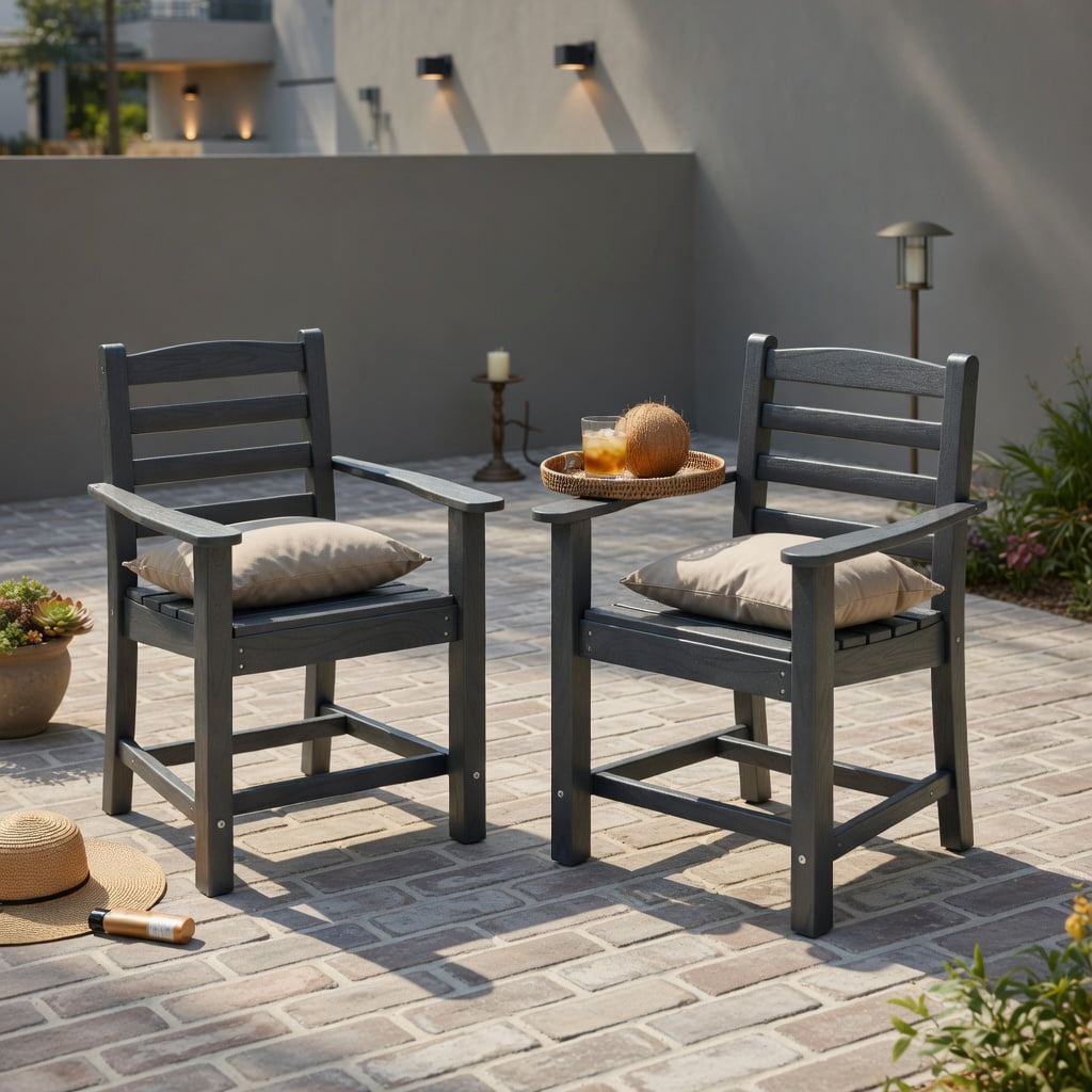 Hommoo 2-Pack HDPE All-Weather Outdoor Dining Chairs, Adirondack Patio Chairs with Wide Armrests, Rustic Wood-Look, Gray