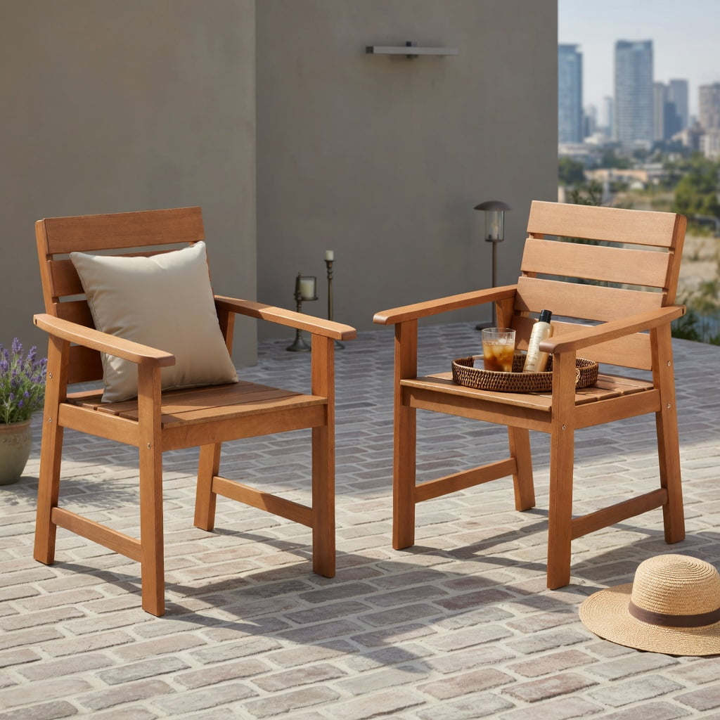 Hommoo 2-Pack Hardwood Outdoor Patio Chairs with Ergonomic 102° Slatted Backrest, Breathable, Sturdy & Easy Assembly, Natural