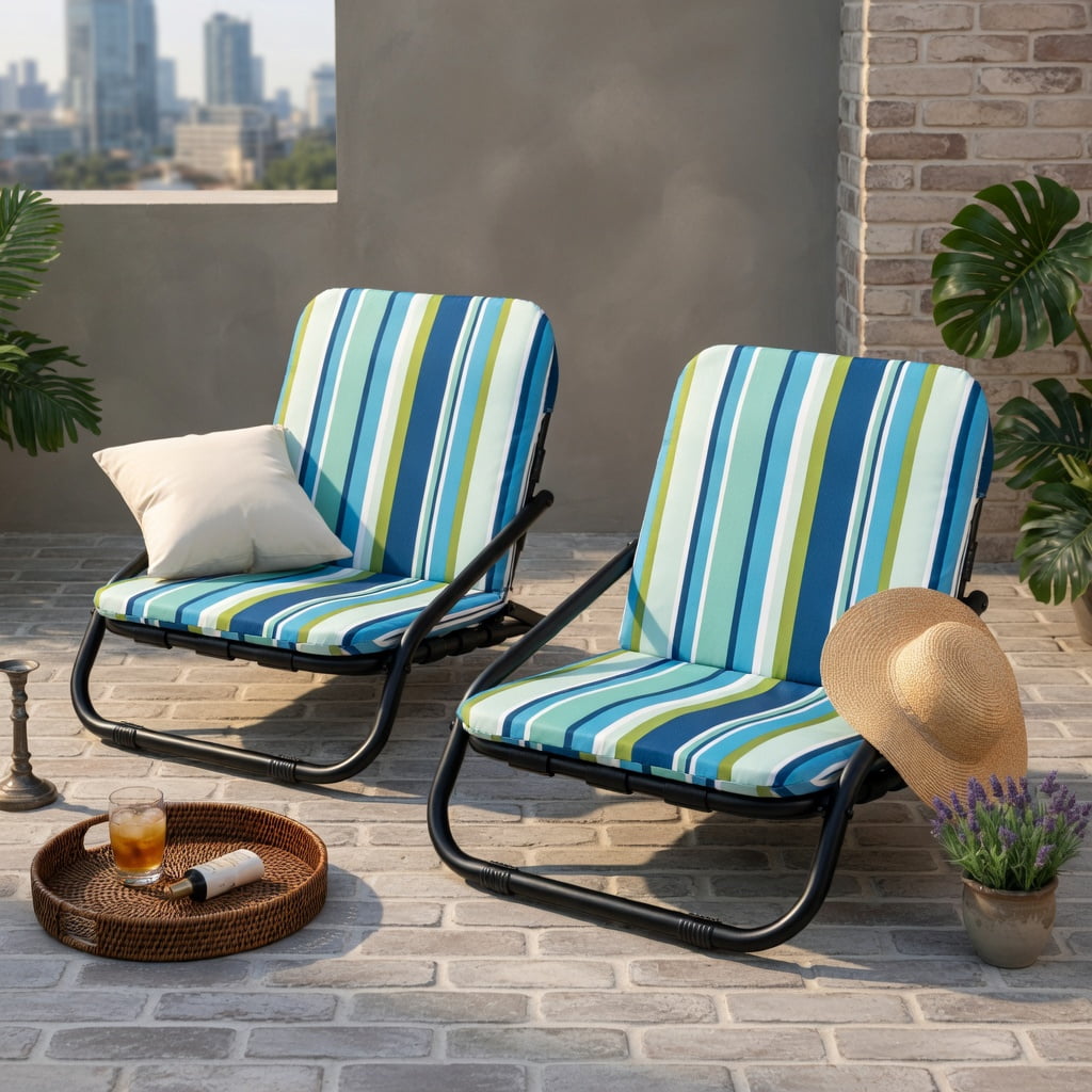 Hommoo 2-Pack Lightweight Low-Profile Folding Beach Chairs for Adults, Aluminum Frame, Quick-Dry Cushioned Seats, Portable & Rustproof, Navy