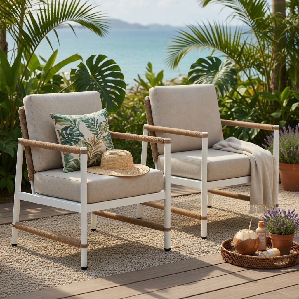 Hommoo 2-Pack Modern Outdoor Aluminum Patio Sofa Set with PE Wicker Backrest, Includes Cushions, Lightweight & Rust-Resistant for Backyard, Poolside & Balcony, Gray