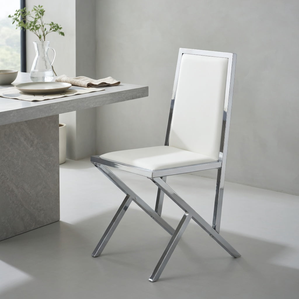 Hommoo 2-Pack Modern PU Leather Dining Chairs with Metal Frame, Ergonomic Design, Easy Assembly & Anti-Slip Adjustable Feet, White & Sliver