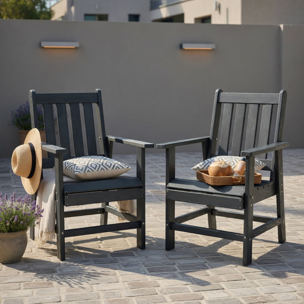 Hommoo 2-Pack Modern Patio Dining Chairs with Wide Armrests, HDPE Outdoor Chairs for Deck, Patio & Backyard, Sturdy, Weather-Resistant, Easy Assembly, Gray