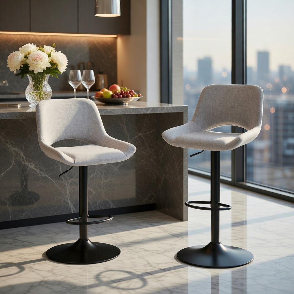 Hommoo 2-Pack Modern Swivel Bar Stools, Adjustable Height, Linen & Black Metal, 360° Rotation, 250 lb Capacity, for Kitchen Island & Home Bar, Light Gray