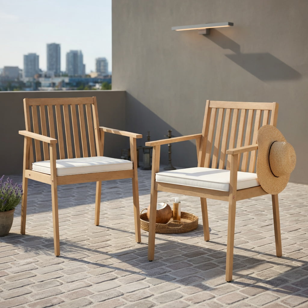 Hommoo 2-Pack Outdoor Dining Chairs, Acacia Wood Patio Chairs with Removable Zippered Cushions, Ideal for Backyard, Porch & Deck, White