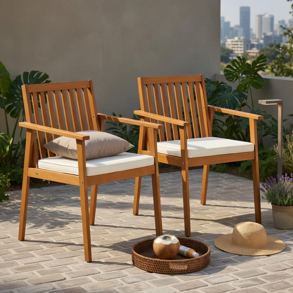 Hommoo 2-Pack Outdoor Dining Chairs, Acacia Wood Patio Chairs with Removable Zippered Cushions, Ideal for Backyard, Porch & Deck, White