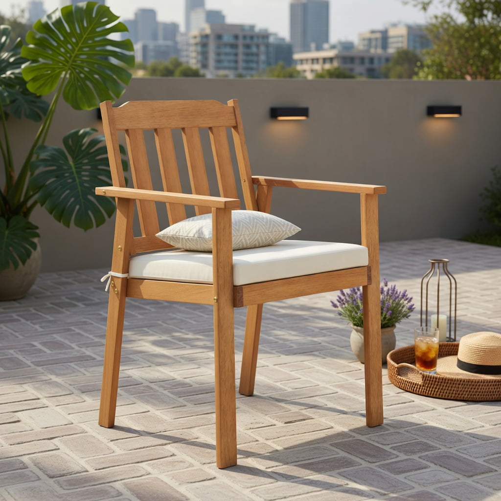 Hommoo 2-Pack Outdoor Dining Chairs, Acacia Wood Patio Chairs with Washable Cushions for Backyard, Garden & Balcony, White