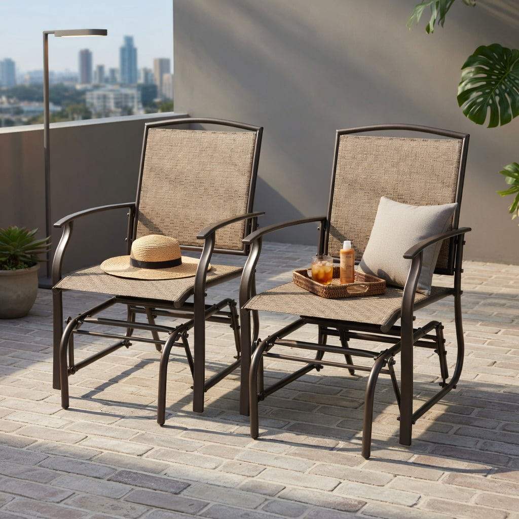 Hommoo 2-Pack Outdoor Patio Swing Glider Chair, Heavy-Duty Wrought Iron Rocking Seating with Breathable Fabric, Garden Chair for Deck, Backyard & Porch, Gray