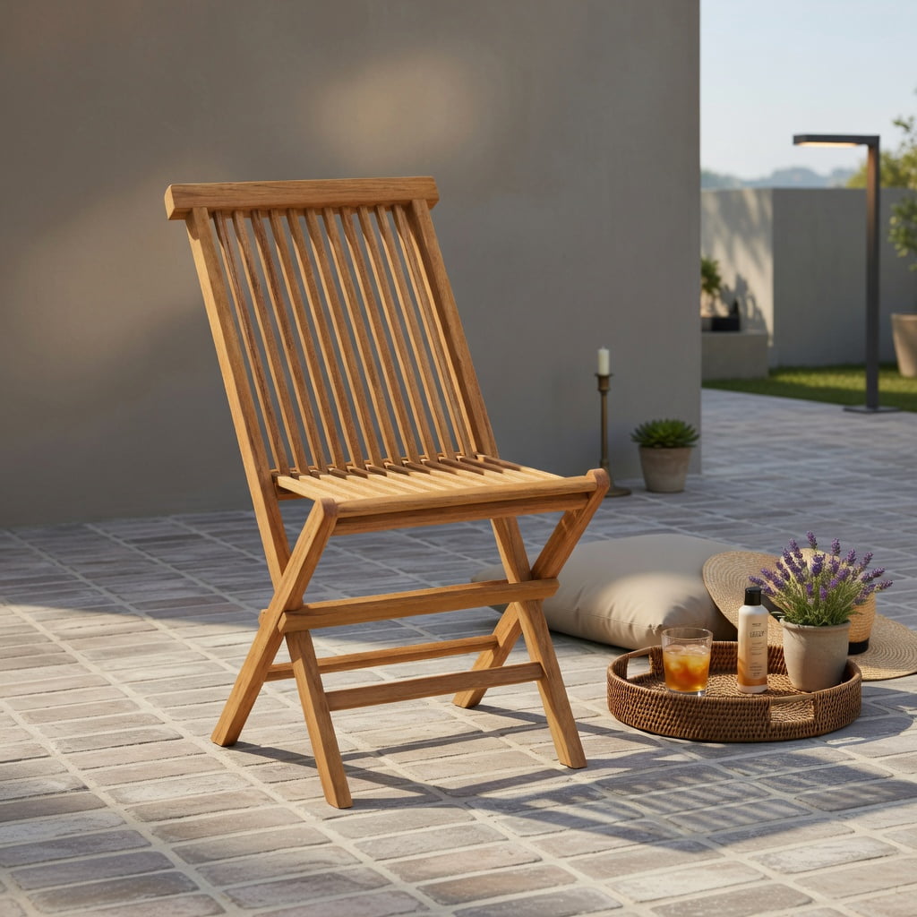 Hommoo 2-Pack Outdoor Teak Wood Folding Chairs with Slatted Seat & Ergonomic 116° Backrest, Weather-Resistant, No Assembly Required, Natural