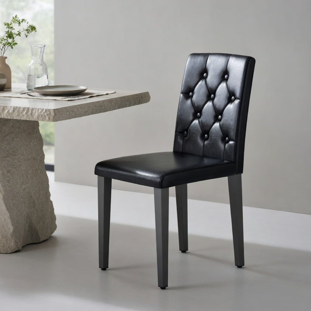 Hommoo 2-Pack PU Leather Dining Chairs with Ergonomic Buckle Backrest, 35 in Tall Modern Minimalist Chairs for Dining Room, Hotel Banquet Hall & Cafe, Black