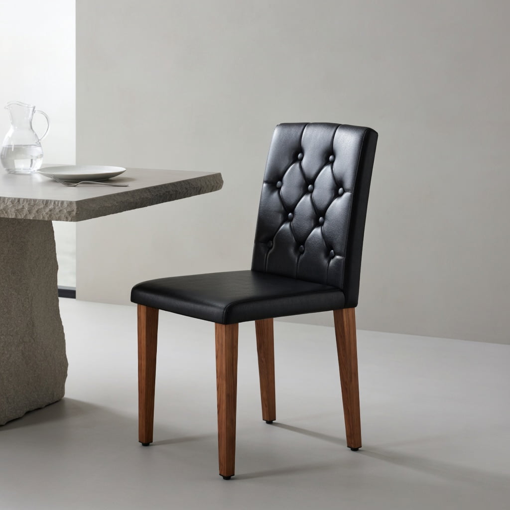 Hommoo 2-Pack PU Leather Dining Chairs with Metal Legs, Ergonomic Buckle Backrest, Adjustable Non-Slip Feet, Modern Luxury Design for Home & Commercial Use, Black & Brown