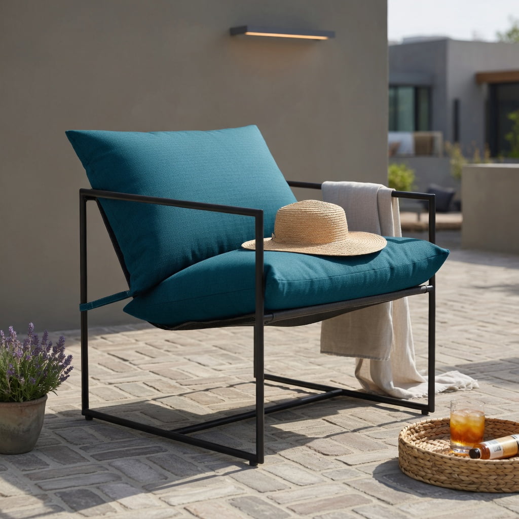 Hommoo 2-Pack Sling Accent Chairs with Black Metal Frame, Indoor/Outdoor Leisure Chairs, Weather-Resistant Fabric, Ergonomic Design, Navy