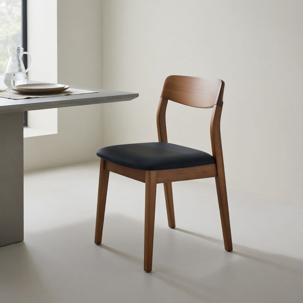 Hommoo 2-Pack Solid Wood Dining Chairs with PU Cushions, Ergonomic Hollow-Back Design, Scratch-Resistant Finish, Ideal for Dining Room, Home Office & Cafe, Black & Walnut
