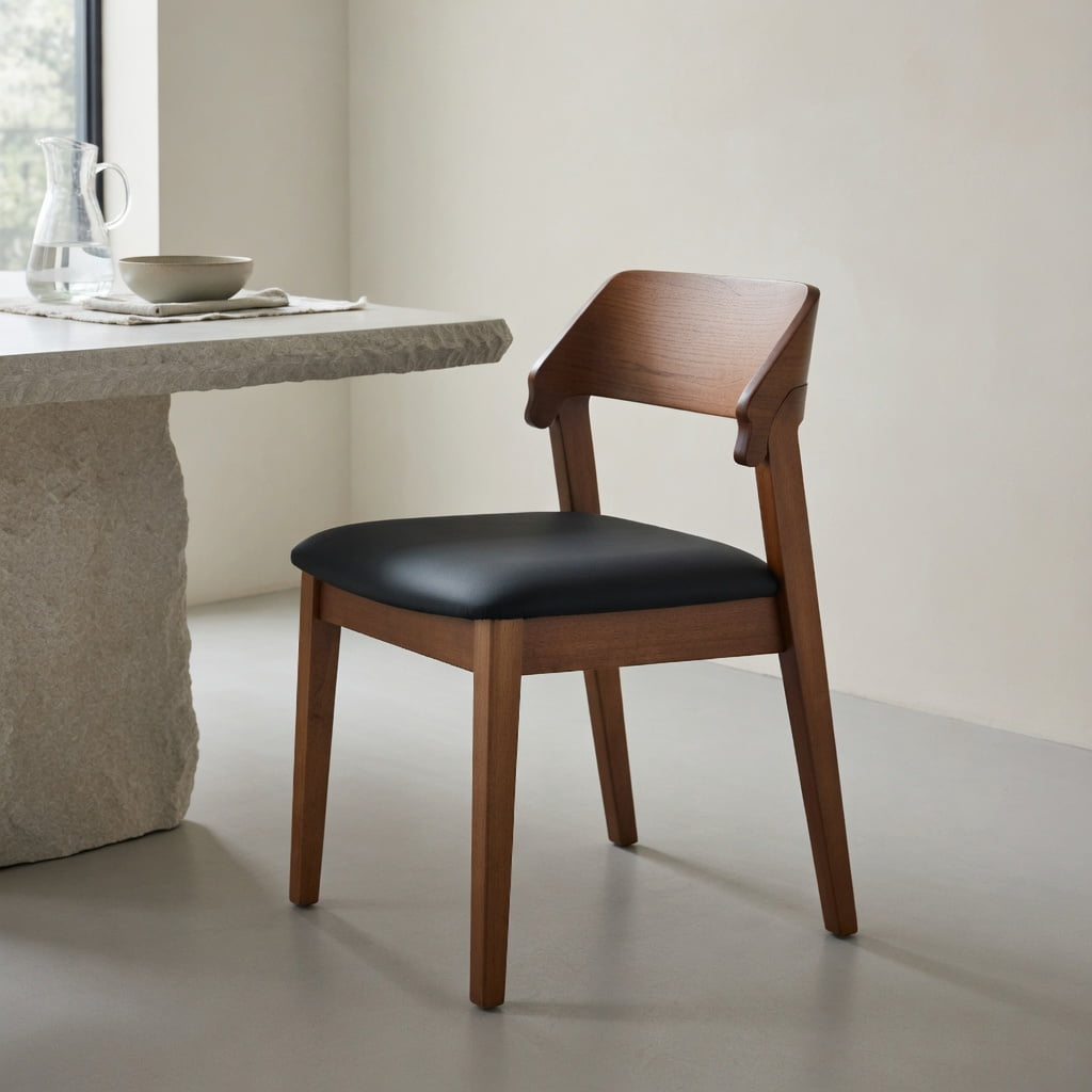 Hommoo 2-Pack Solid Wood Dining Chairs with PU Upholstered Seat & Backrest, Ergonomic Hollow-Back Design for Modern Home Dining, Black & Walnut