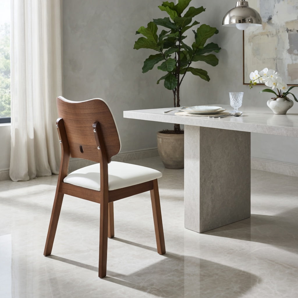 Hommoo 2-Pack Solid Wood Dining Chairs with PU Upholstered Seat & Backrest, Ergonomic Hollowed-Back Design for Modern Home Dining, Beige & Walnut