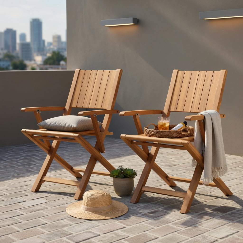 Hommoo 2-Pack Teak Wood Outdoor Dining Chairs, Foldable Slatted Seat, Ergonomic 105° Backrest, No Assembly Required for Patio, Porch & Garden, Natural