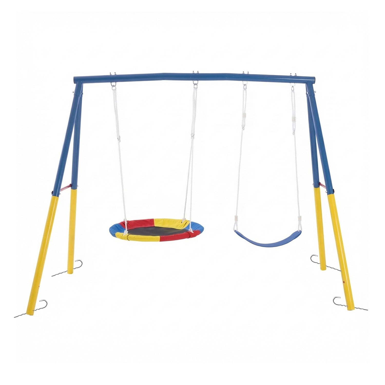 Hommoo 2 Pcs Swing Set with Saucer Swing Seat & Belt Swings Seat, Swing Set with Heavy-Duty A-Frame Metal Outdoor Swing Stand, for Backyard, Blue