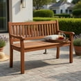 thumbnail image 1 of Hommoo 2-Person Solid Wood Outdoor Patio Bench, Backless Slatted Dining Bench for Porch, Garden & Backyard, Rustic Breathable Seating, Natural, 1 of 7