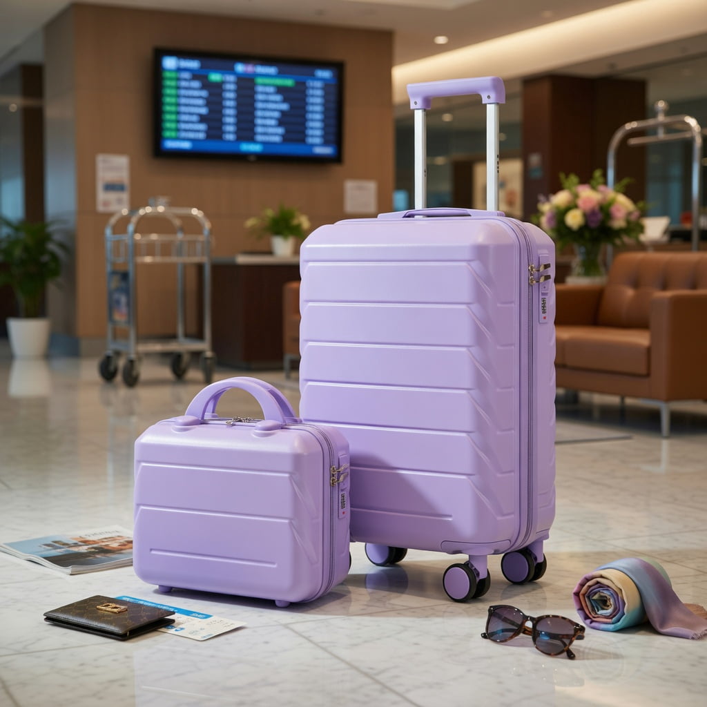 Hommoo 2-Piece ABS Hard Shell Luggage Set with 20" Spinner Suitcase & 14" Cosmetic Case, Travel Combo with TSA Combination Lock, 360° Silent Wheels, Purple