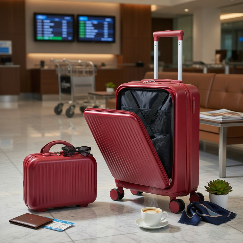 Hommoo 2-Piece ABS Spinner Luggage Set with 20" Carry-On + 14" Front-Opening Cosmetic Case, TSA-Compatible Combination Lock & 360° Silent Wheels, Red