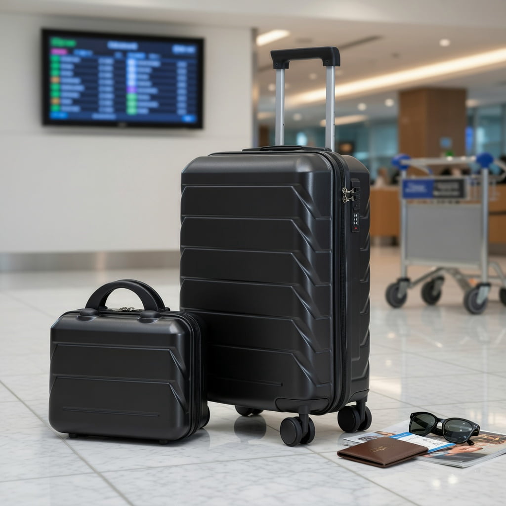Hommoo 2-Piece ABS Spinner Luggage Set with TSA Combination Lock, 20" Carry-On + 14" Cosmetic Case, Dark Gray
