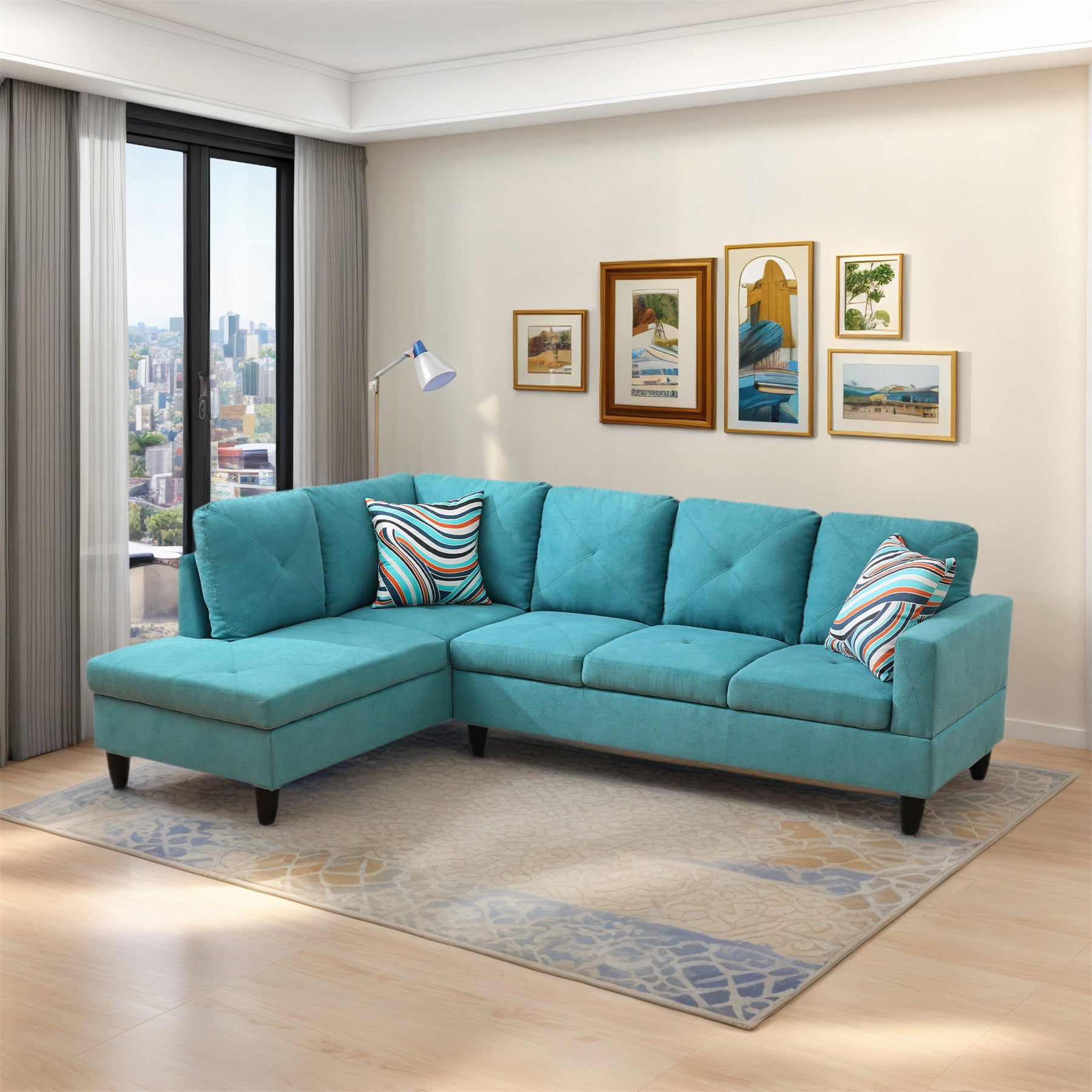 Hommoo 2-Piece Flannel L-Shaped Sectional Couches and Sofa Set, Modern Living Room Furniture Set, No Ottoman, Left Side, Green
