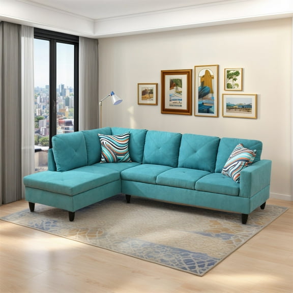 Hommoo 2-Piece Flannel L-Shaped Sectional Couches and Sofa Set, Modern Living Room Furniture Set, No Ottoman, Left Side, Green