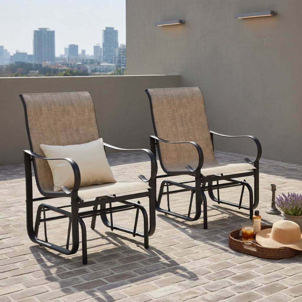 Hommoo 2-Piece Outdoor Glider Chair Set, High-Back Breathable Mesh Patio Chairs with Heavy-Duty Metal Frame, Gray