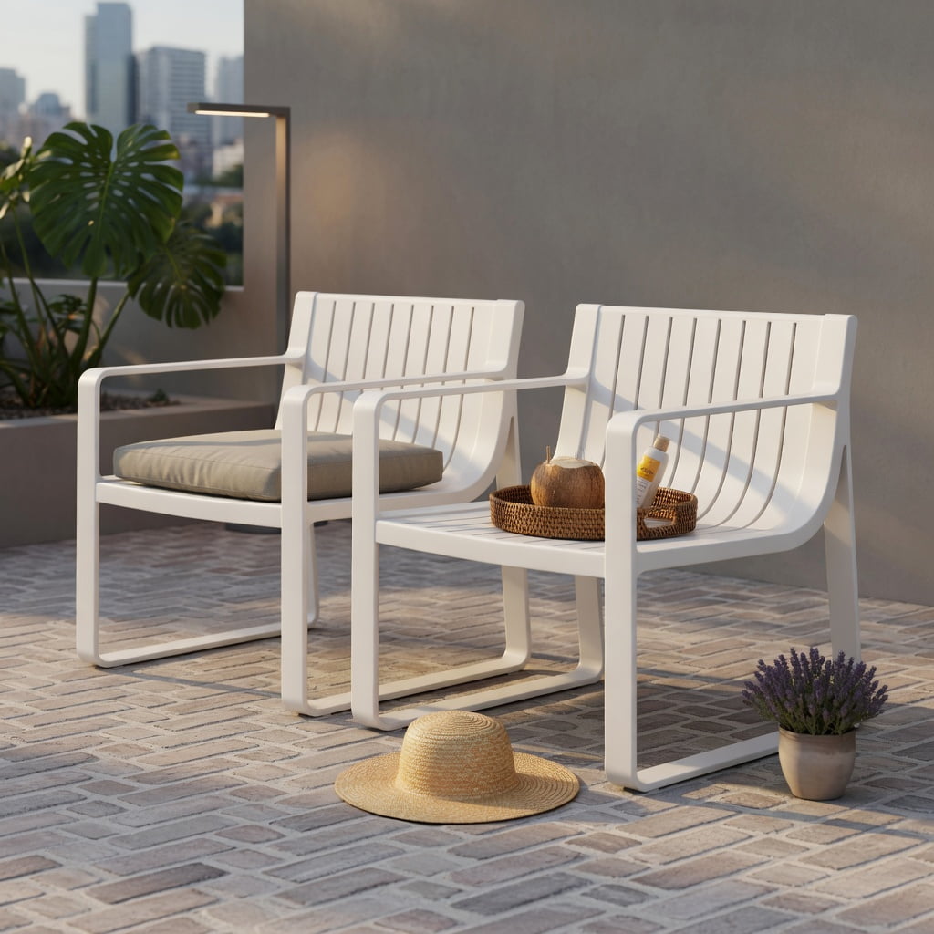 Hommoo 2-Piece Outdoor Patio Chair Set, Ergonomic Curved Back & Seat, Weather-Resistant PP Chairs for Deck, Poolside & Backyard, White