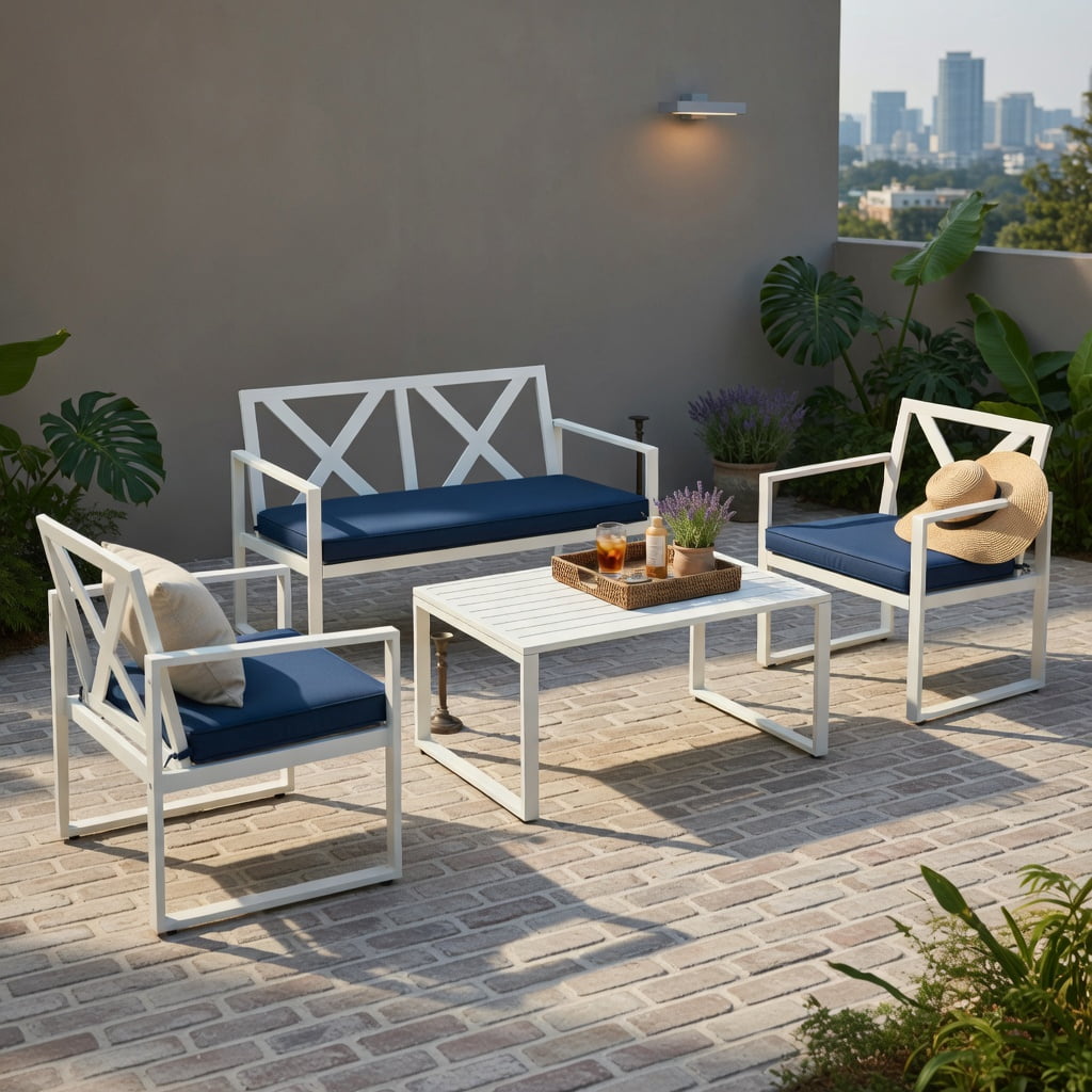 Hommoo 2-Piece Outdoor Patio Loveseat & Coffee Table Set with Cushions, Steel Frame, Weather-Resistant, Indoor/Outdoor Use, Red