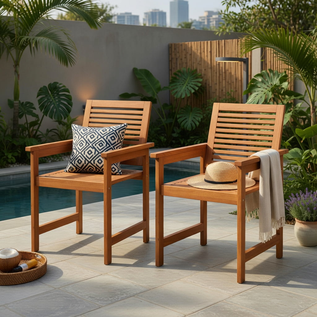 Hommoo 2-Piece Wood Patio Chair Set with Ergonomic 105° Backrest, Slatted Breathable Seat & Rustic Outdoor Design for Deck, Porch, Garden & Backyard, Natural