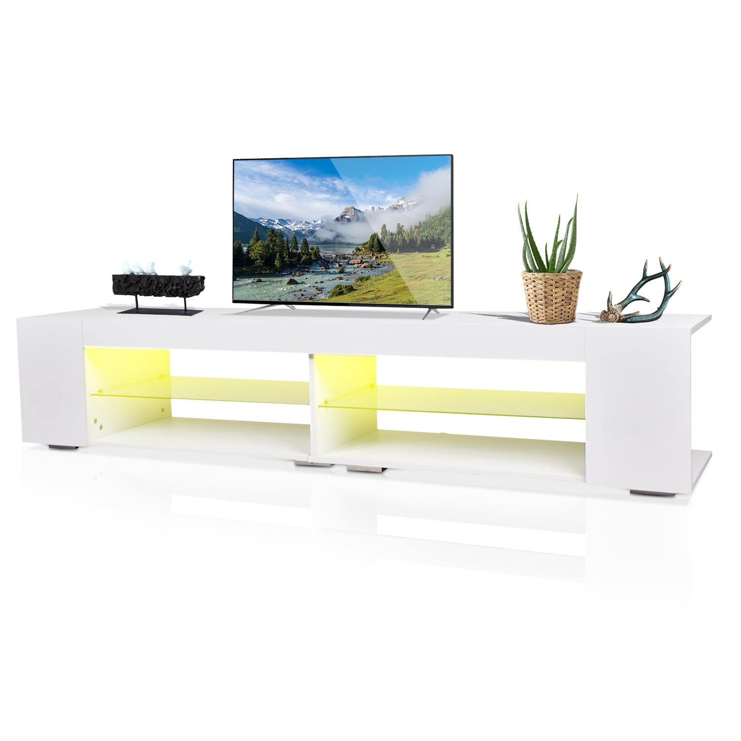 Hommoo 2 Tiers 75 inch LED TV Stand, Modern Entertainment Center with