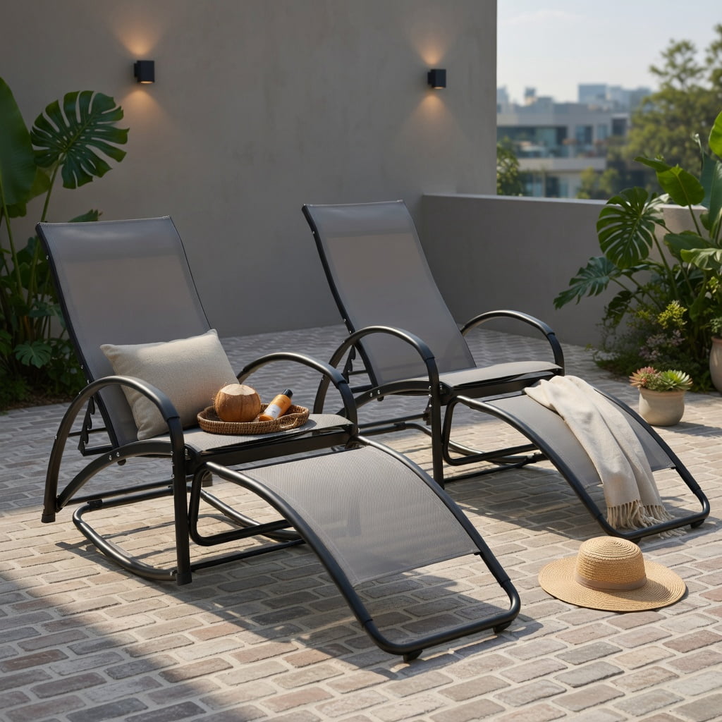 Hommoo 2-in-1 Aluminum Outdoor Rocking Lounge Chair with 4-Position Adjustable Backrest, for Patio, Poolside, Balcony & Yard, Gray